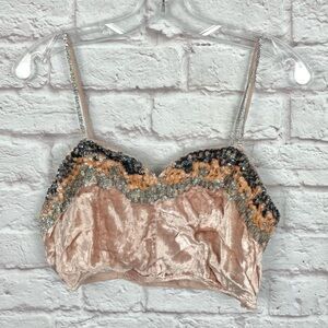 ASOS Pink Velvet Sequin Sparkle Crop Top Size 8